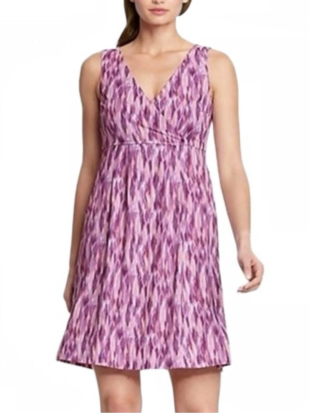 NWT Eddie Bauer Travex Aster Crossover Dress Orchid Purple Pink Ikat Size M